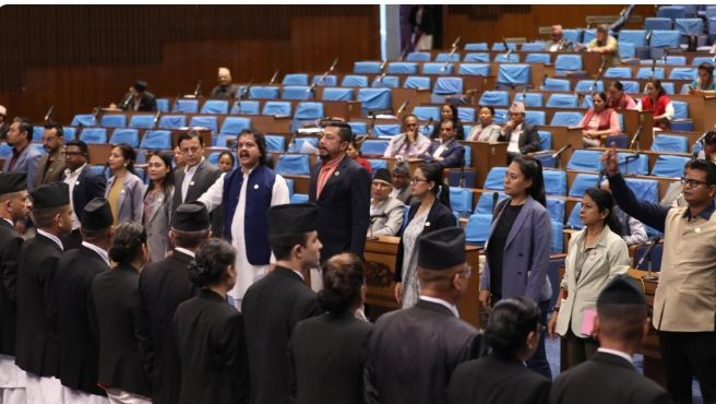 सभामुखले अवरोध बेवास्ता गरेपछि वेल घेरेर उत्रिए रास्वपा सांसद